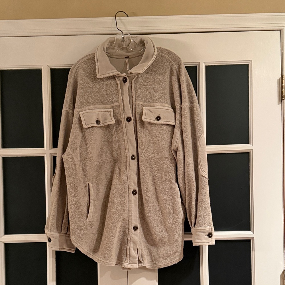 Beige Button-Up Fleece Shacket